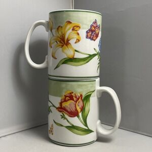 Coventry Secret Garden Mug Set of 2 Fine Porcelain Floral Butterfly Coffee Cup